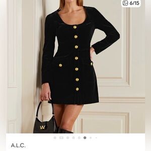 A.L.C. Black Velvet Mini Dress with Gold Buttons